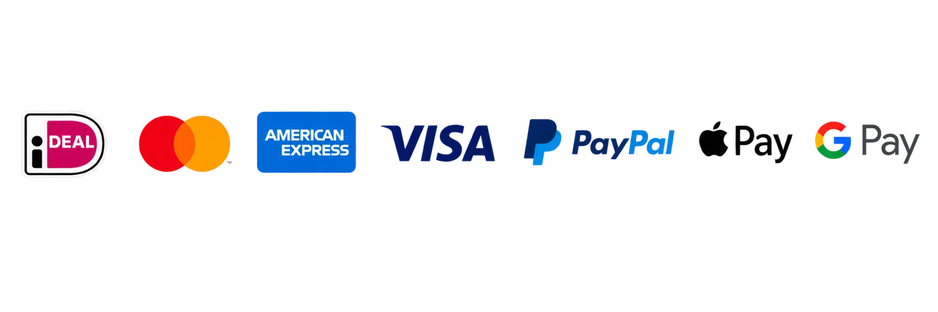 Accepted payment methods: iDEAL, Mastercard, American Express, Visa, PayPal, Apple Pay and Google Pay